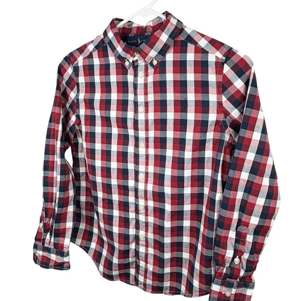 Ralph Lauren Patriotic Red White Blue Long Sleeve Button Down Shirt Youth Size M